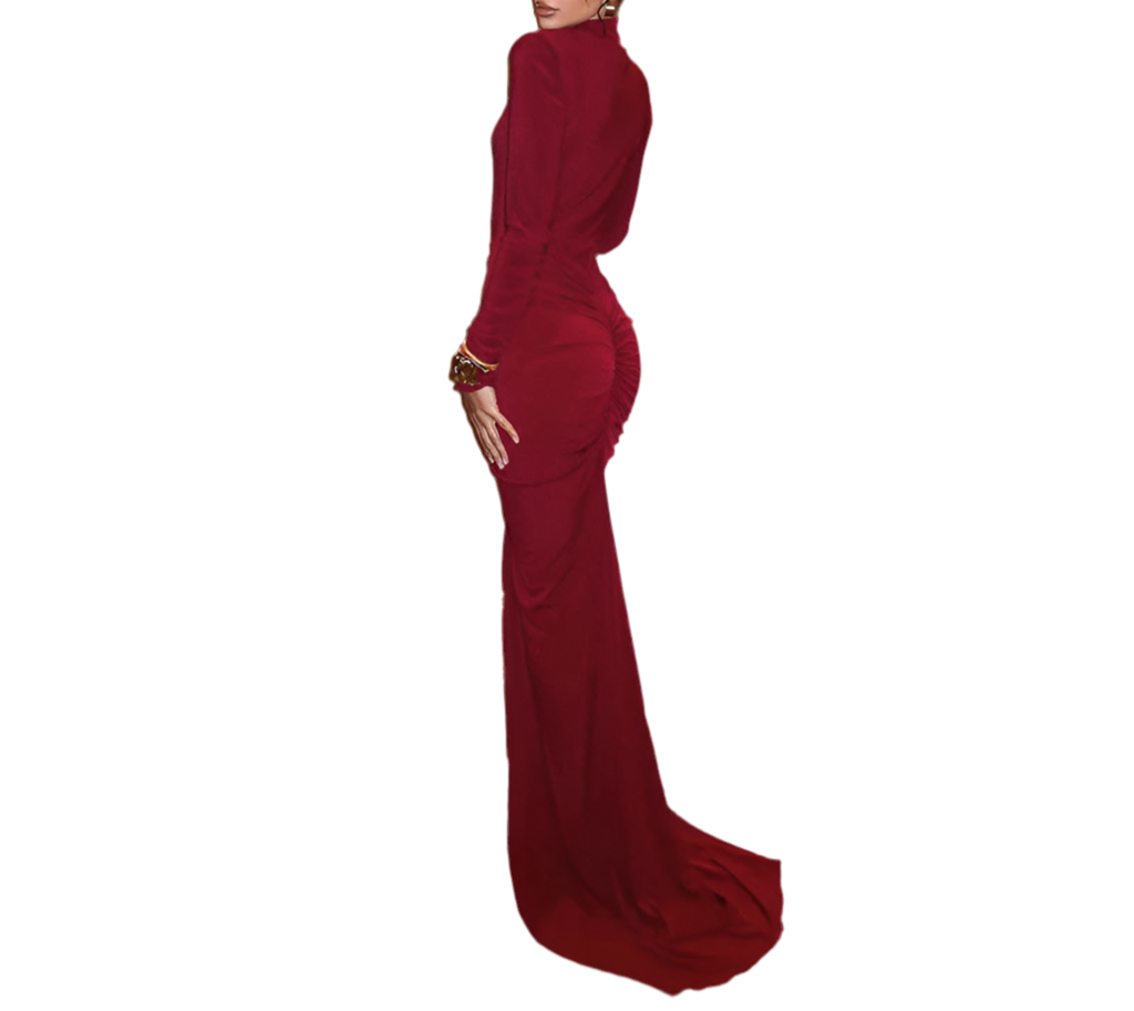 Turtleneck Ruched Red Dress