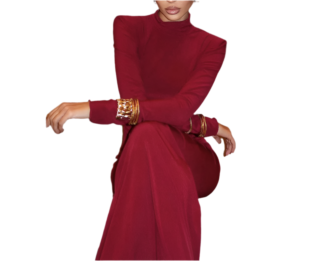 Turtleneck Ruched Red Dress